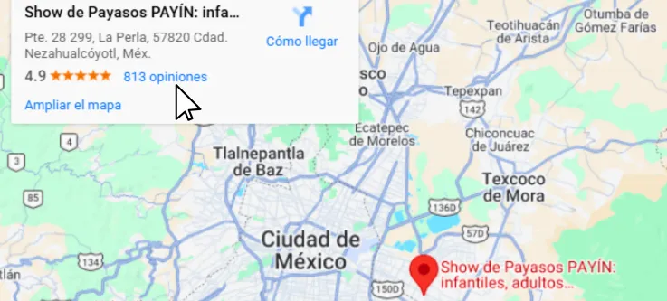 Mapa de ubicación de Payasos Payín en CDMX y EDOMEX con más de 800 reseñas en Google
